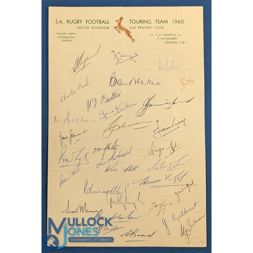 96 - 1960-61 SA Rugby Springboks' Official Autograph Sheet: Lovely crisp neat signatures in a variety of ... 