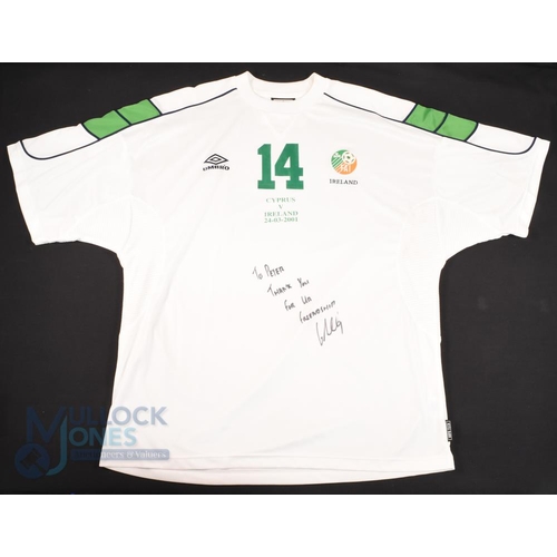 1449 - 2001 Gary Doherty (Signed) No 14 Ireland International match worn away football shirt v Cyprus 24/03... 