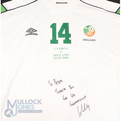 1449 - 2001 Gary Doherty (Signed) No 14 Ireland International match worn away football shirt v Cyprus 24/03... 