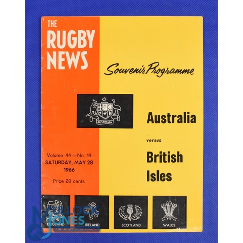 188 - 1966 British and I Lions v Australia 1st Test Rugby Programme: Sydney Rugby News issue, bold cover, ... 