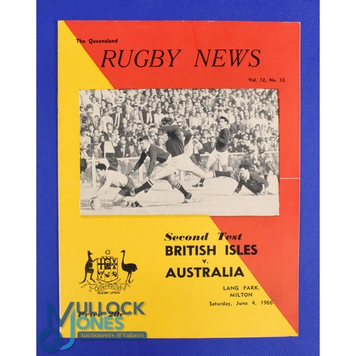 189 - 1966 British and I Lions v Australia 2nd Test Rugby Programme: At Lang Park, Milton (now Suncorp), B... 