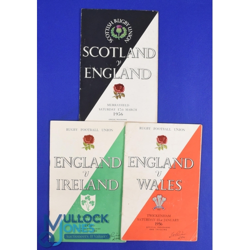 192 - 1956 England's Rugby Programmes (3): Home v Wales and Ireland and away at Scotland, most showing som... 