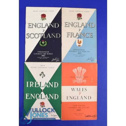 193 - 1957 England's Rugby Programmes (4): England Grand Slam season, home v France and Scotland and away ... 