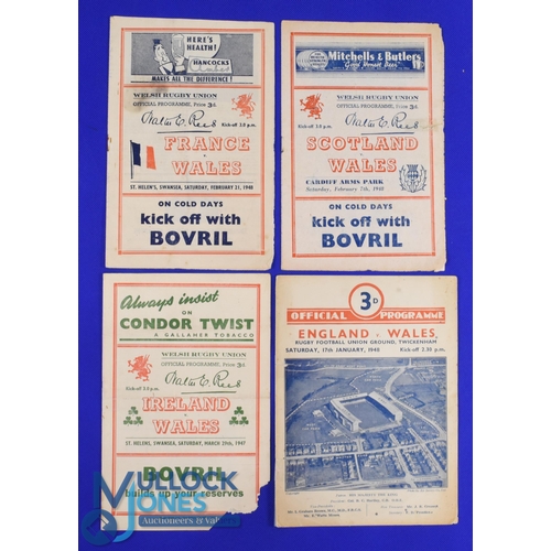 209 - 1947 and 1948 Wales Rugby Programmes (4): In fair to good order, Wales v Ireland 1947, and v Scotlan... 