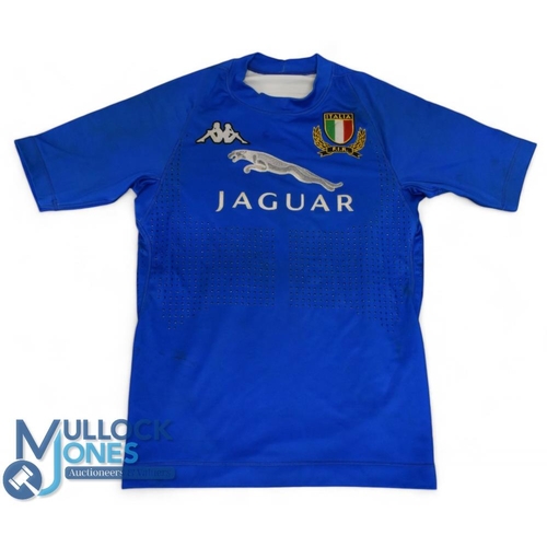 445 - Italy Rugby Jersey: 'Jaguar' - sponsored match worn blue official issue, fully logoed, No.7. Exchang... 