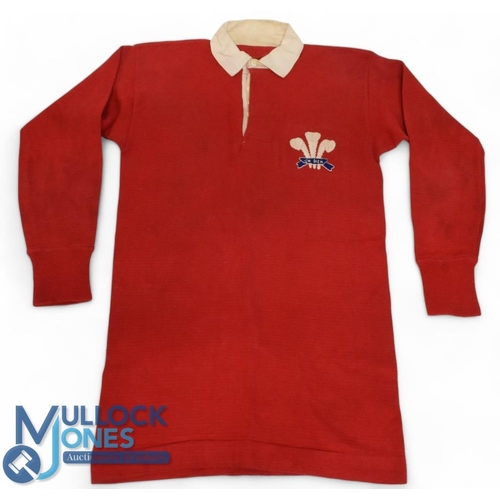 450 - c1950s Wales Schoolboys Match worn Rugby Jersey: Lovely clean, cared-for example, scarlet with the c... 