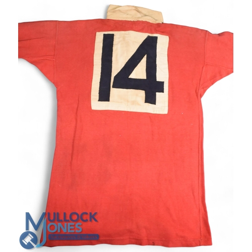 451 - 1930s Wales Schools International Rugby Jersey: Forsyth's made, scarlet jersey, stitched on square p... 