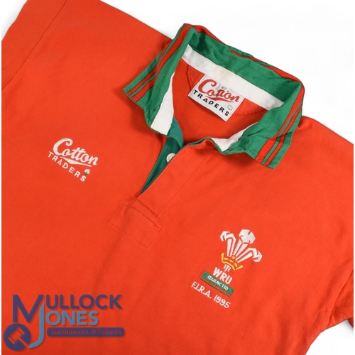 452 - 1995 Wales Youth FIRA Cup Match worn Rugby Jersey: Crisp bright distinctive red Cotton Traders desig... 