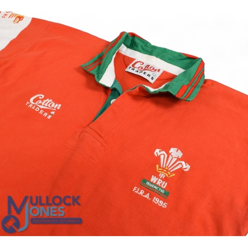 452 - 1995 Wales Youth FIRA Cup Match worn Rugby Jersey: Crisp bright distinctive red Cotton Traders desig... 