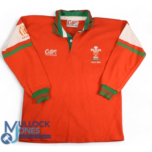 452 - 1995 Wales Youth FIRA Cup Match worn Rugby Jersey: Crisp bright distinctive red Cotton Traders desig... 