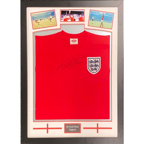 1250 - 1966 Sir Geoff Hurst World Cup Replica England Shirt, signed - Umbro replica shirt framed with monta... 