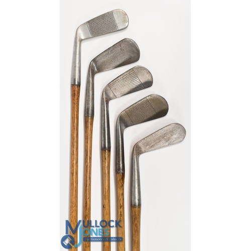 1 - 5x Robert Forgan St Andrews golf clubs to incl 4x irons such as a mashie, deep faced mashie showing ... 