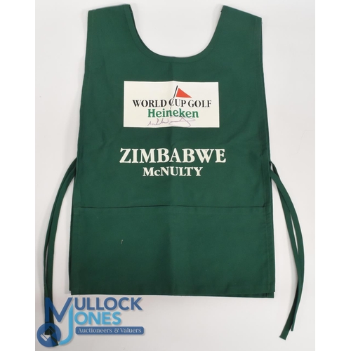 120 - Mark McNulty (b.1953) Signed Caddie Bib - Zimbabwean-Irish Professional Golfer, the bib in green, si... 