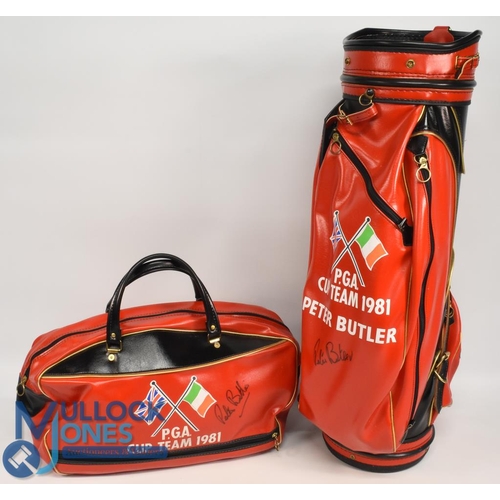 126 - Peter Butler (1932-2022) Signed 'PGA Cup Team 1981' Golf Bag and Holdall (2) in matching red and bla... 