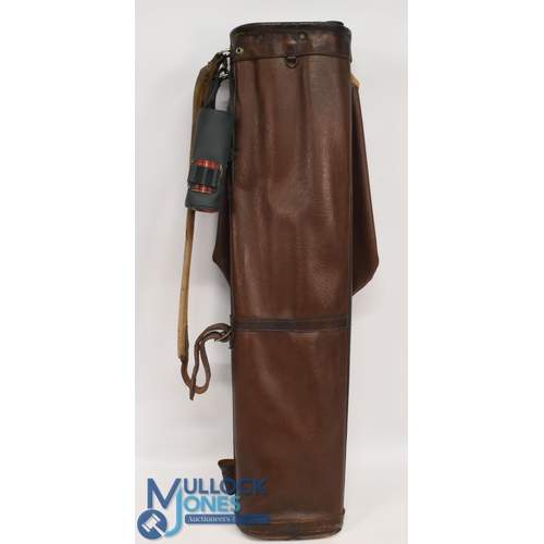 130 - Vintage faux leather Golf Bag in brown finish, with shaft tubes, shoulder strap and handle, signs of... 