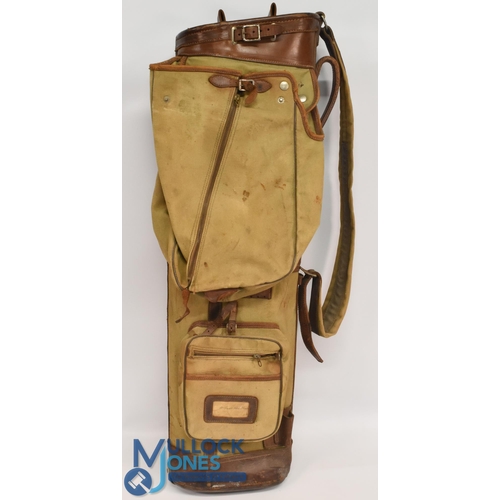 131 - Vintage 'Bryant' leather and canvas Golf Bag labelled Made in England', shoulder strap, external poc... 