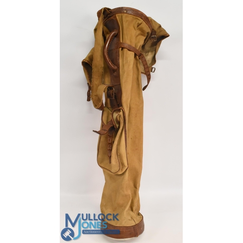 132 - Vintage leather and canvas Golf carry Bag with shoulder strap and external pocket, ideal for the hic... 