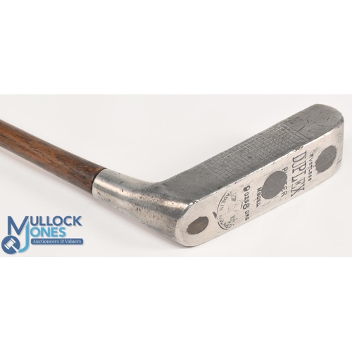 22 - Cowan Duplex alloy rectangular putter with high, ridged crown, short bore thro' hosel, square meshed... 