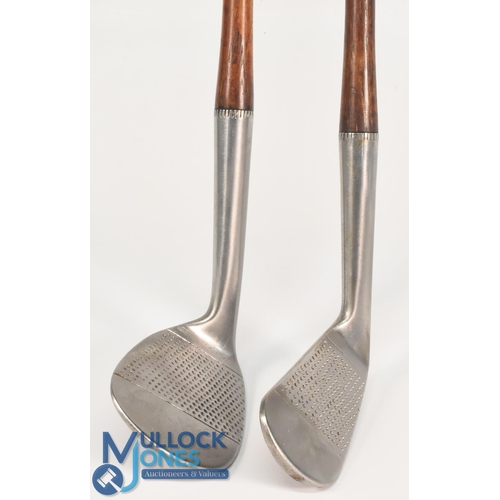 28 - Geo Nicholl's 'Akurasy Wizard' rustless golf irons (2) numbered #4 and #8 (M R) to the flanged soles... 