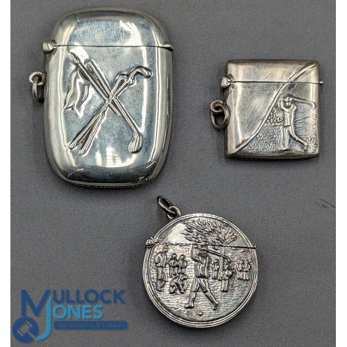 408 - Collection of Golfing Vesta Cases (3) all marked 925 sterling silver, with good golfing embossed sce... 