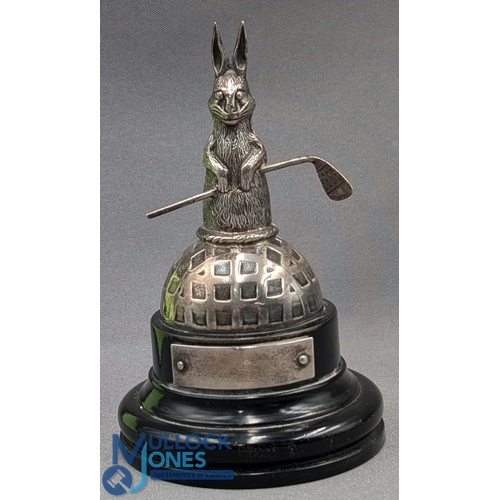 413 - Silver Hallmarked Golf Trophy, of a rabbit on a square mesh golf ball, Birmingham Hallmarks for 1938... 