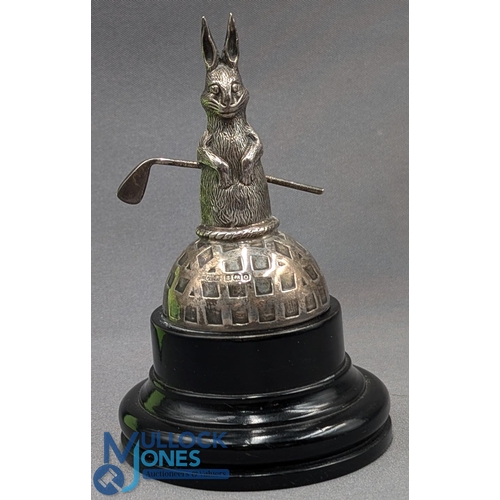 413 - Silver Hallmarked Golf Trophy, of a rabbit on a square mesh golf ball, Birmingham Hallmarks for 1938... 