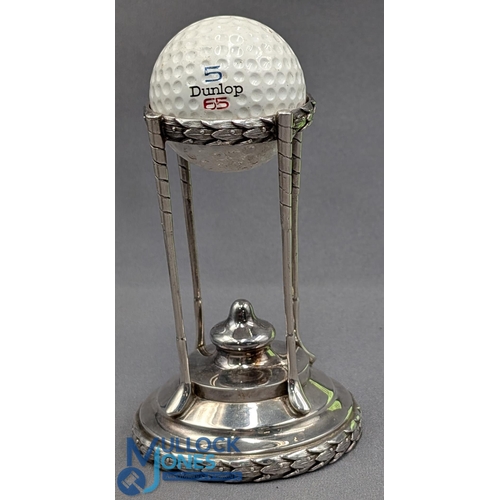 414 - Silver Hallmarked Golf Ball Stand Trophy, Birmingham Hallmarks for 1938 - #10cm tall, 103g total wei... 