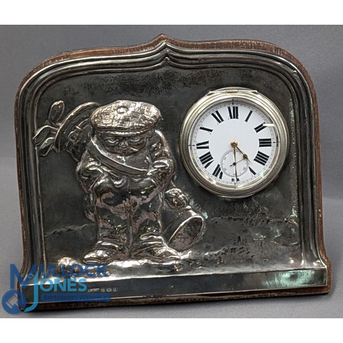 418 - A Silver Hallmarked golf themed oak easel back Pocket Watch Clock display stand, Rd No.561406 H W Lt... 