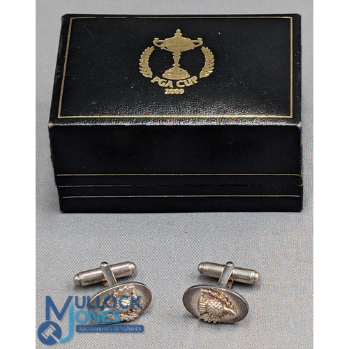 418c - 2009 PGA Cup Golf Silver Cufflinks, with thistle - marked 925, in original case