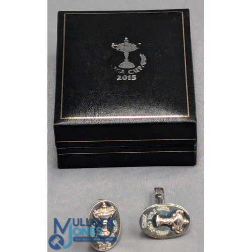 418d - 2015 PGA Cup Golf Silver Cufflinks, fully hallmarked, with cup design in storage case