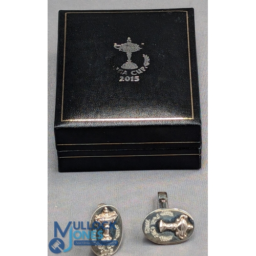 418d - 2015 PGA Cup Golf Silver Cufflinks, fully hallmarked, with cup design in storage case