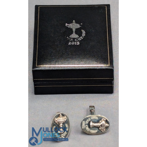 418d - 2015 PGA Cup Golf Silver Cufflinks, fully hallmarked, with cup design in storage case