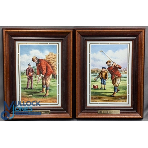 420 - Two hand painted Spode Golf Ceramic Tiles/Plaques, The Drive No 53/150 and Putting No.75/130, size #... 