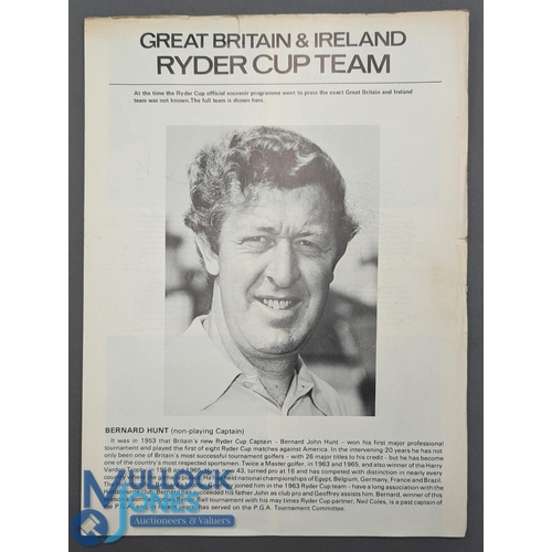 487a - 1973 Ryder Cup Golf Programme multi signed, a good collection on the loose supplement sheet that was... 