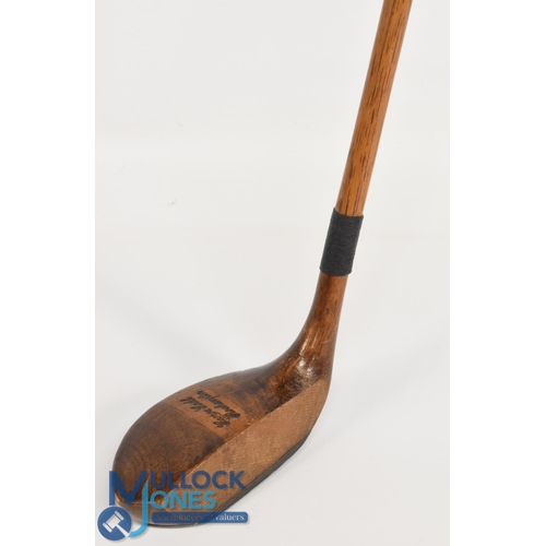 66 - George Gadd of Roehampton stripe top brown stained persimmon mallet head putter with generous rear l... 