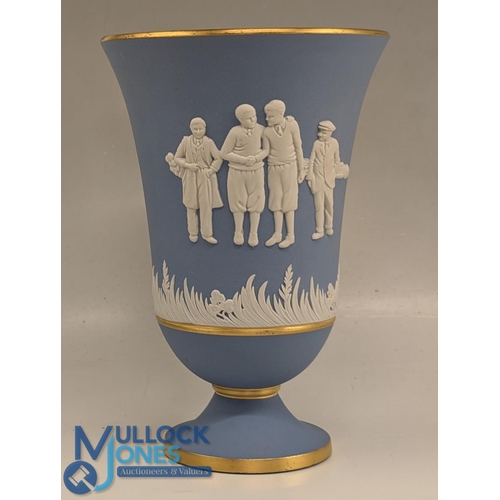 660 - Wedgwood Blue Jasperware Golf Trophy Vase, 2000 MGC Andersen Consulting match play championship from... 