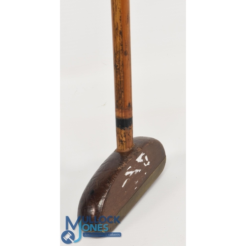 68 - Very unusual designed semi-circle wooden head centre shaft putter with thick brass sole plate stampe... 