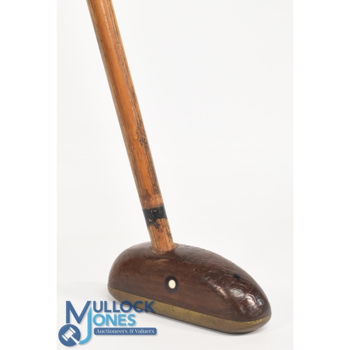 68 - Very unusual designed semi-circle wooden head centre shaft putter with thick brass sole plate stampe... 