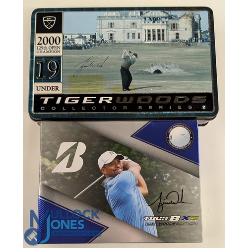 695 - Tiger Woods Golf Balls - a collector's tin of 2000 129th Open Champion Series 2, and Tour B XS Tiger... 