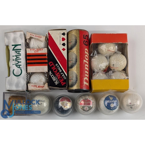 696 - Period Dimple Golf balls, a mixed lot, to include Dunlop 65, the Cayman, Titliest DT, Penfold (2 onl... 