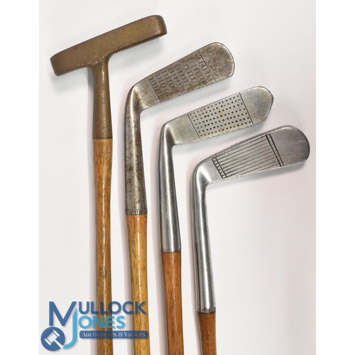 70 - 4x Assorted putters to incl a Walter Hagen straight round back blade with greenheart shaft and fitte... 