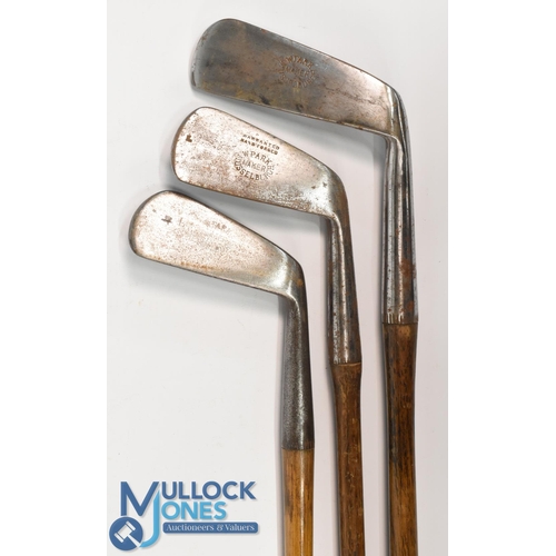 701 - 3x Wm Park maker of Musselburgh golf clubs to incl 2x mid irons both stamped L to the blade, and an ... 