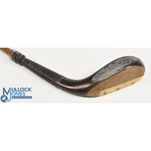 708 - c1875 R Forgan of St Andrews longnose dark stained beechwood putter with slightly hocked face, the h... 