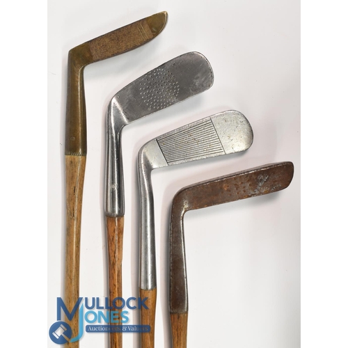 71 - 4x Assorted putters to incl 'The Roddy' brass mallet head putter in Brown Vardon style with drop toe... 