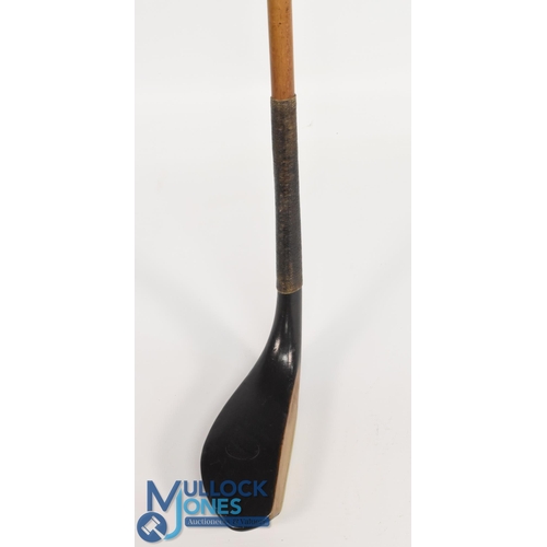 711 - Thornton longnose dark stained dogwood putter showing a most unusual deep heavy brass sole plate ret... 