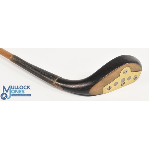 711 - Thornton longnose dark stained dogwood putter showing a most unusual deep heavy brass sole plate ret... 