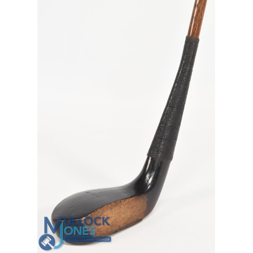 714 - T Aitken of Great Yarmouth c1892 late long nose scare neck putter in dark stained beechwood, showing... 