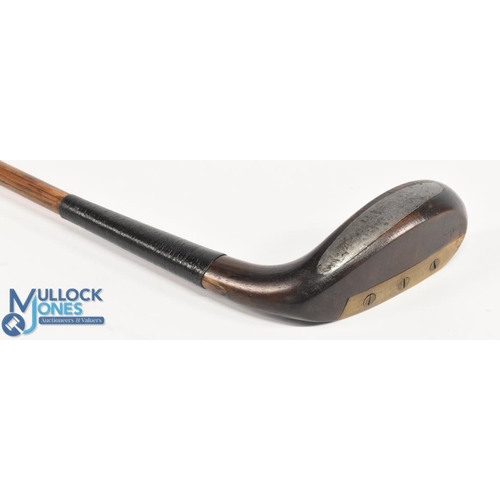 715 - c1905 R Forgan of St Andrews scare neck long nose slim head putter in dark stained persimmon, fitted... 