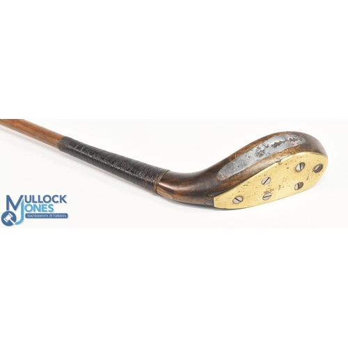 719 - Ben Sayers of North Berwick late long nose brassie with full wrap over brass sole plate with central... 