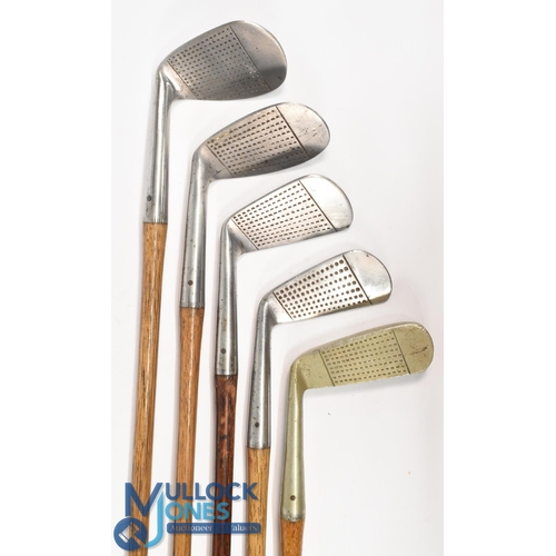 726 - 5x Matching A. Tooley and Sons of London Golf clubs to incl 4x stainless irons, no 2 iron, mashie, m... 